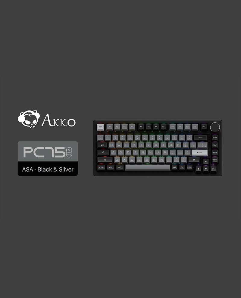 Bàn Phím Cơ AKKO PC75B Plus Black & Silver (Bluetooth 5.0 / Wireless 2.4Ghz / Hotswap / Foam tiêu âm / AKKO CS Jelly switch)