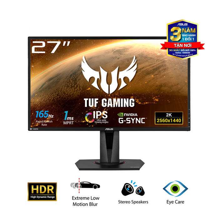 Màn Hình Game ASUS TUF Gaming VG27AQ 27 inch IPS 2K HDR10 165Hz 1ms MPRT G-SYNC Compatible 2 Loa FreeSync